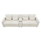 Upholstered Sofa Furniture with Console 2 Cupholders Modern Linen Fabric