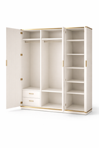 Modern Light Luxury Shoe Cabinet – 4 Doors with Dual Gold-Handle Drawers