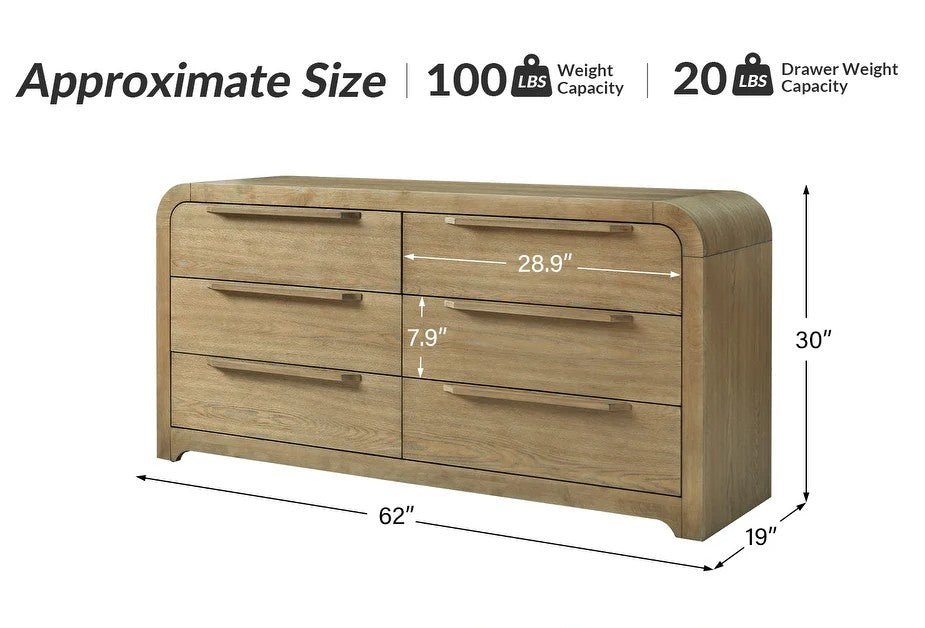 Modern Wood 6-Drawer Dresser.