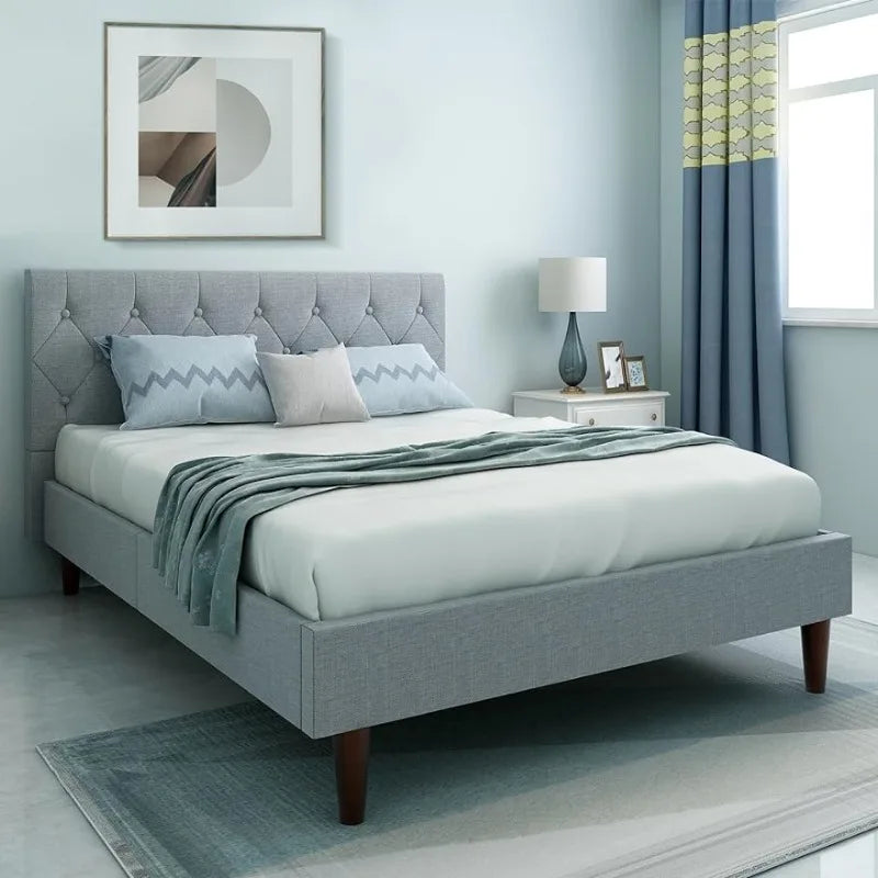 Classic Upholstered Bed with Deep Button Tufting Headboard