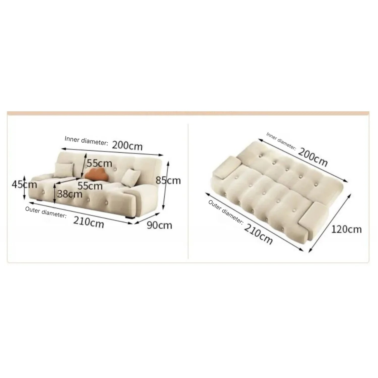 Tufted Design Armless Sofa Bed