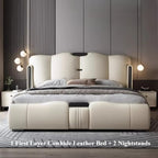 Queen Size Leather Bed Double Set Backrest White Modern Storage Bedroom Beds