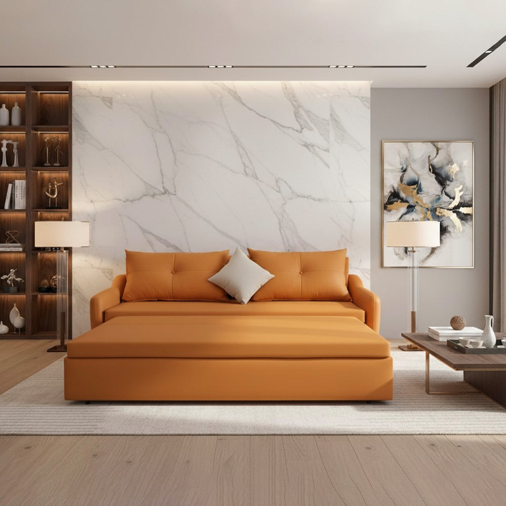 Modern leather sofa bed dual-purpose living room cream simple small apartment multi-functional storage