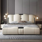 Queen Size Leather Bed Double Set Backrest White Modern Storage Bedroom Beds