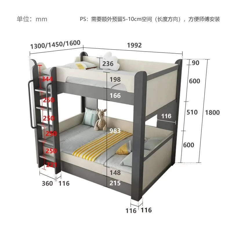 Wooden Double Bunk Bed For Twins, Teenage