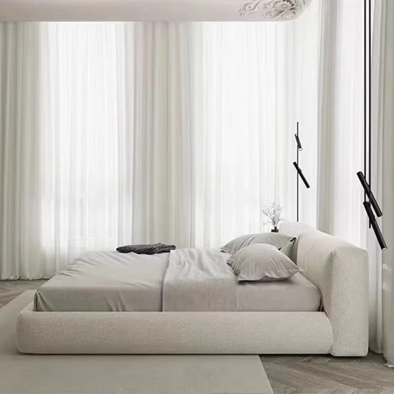 Modern Cozy Boucle Low-Profile Upholstered Bed