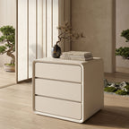 Close-up of the handle-less drawers and soft-touch matte finish on the Modul Curve modern nightstand