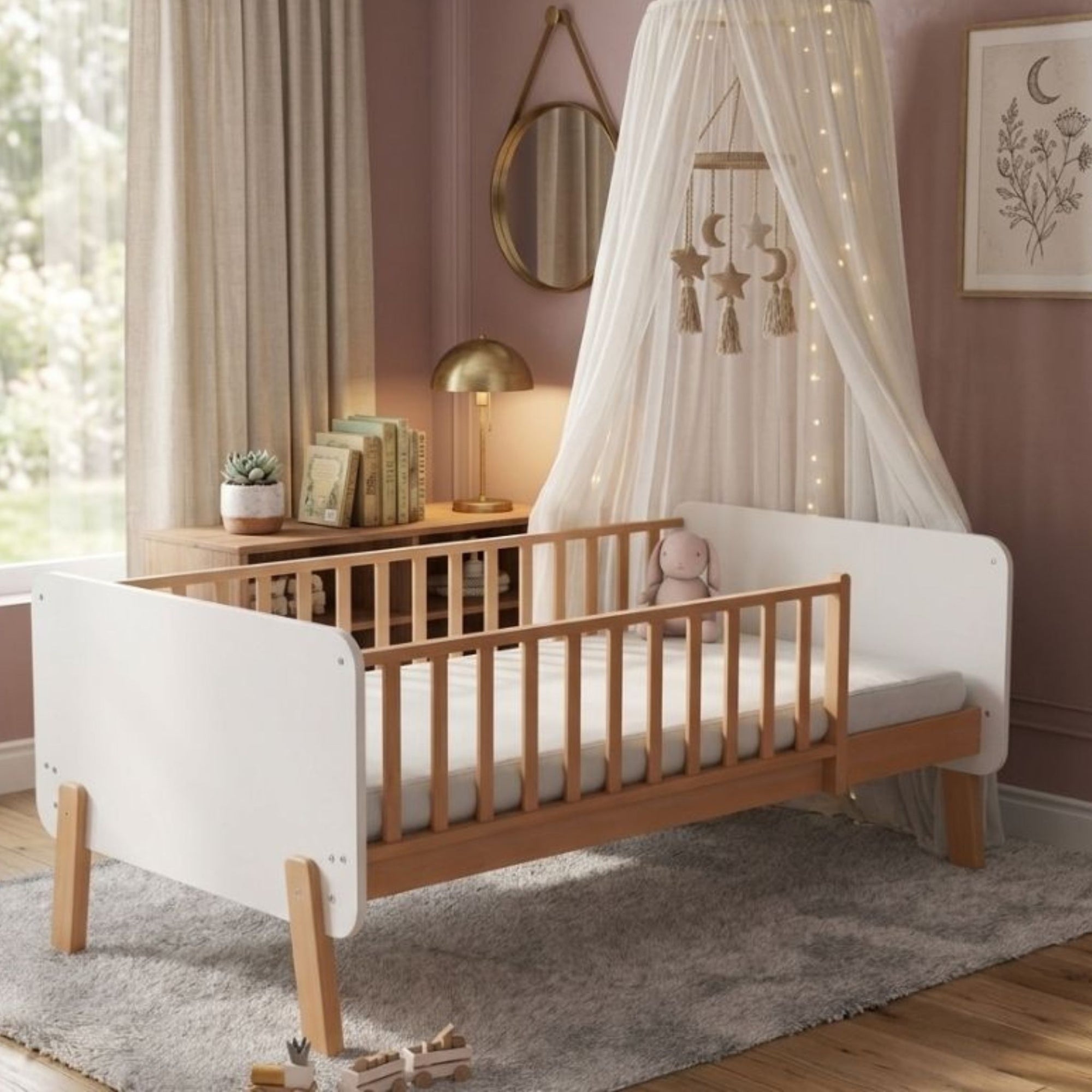 A contemporary UAE children's bedroom featuring the 90x200cm Norse Modern Scandi Toddler Bed as a serene architectural centerpiece