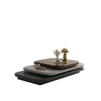 Professional studio photograph of the Minimalist Tri-Axis Rotating Coffee Table with multi-tier storage and wood veneer finish, isolated on a clean white background for GMC compliance