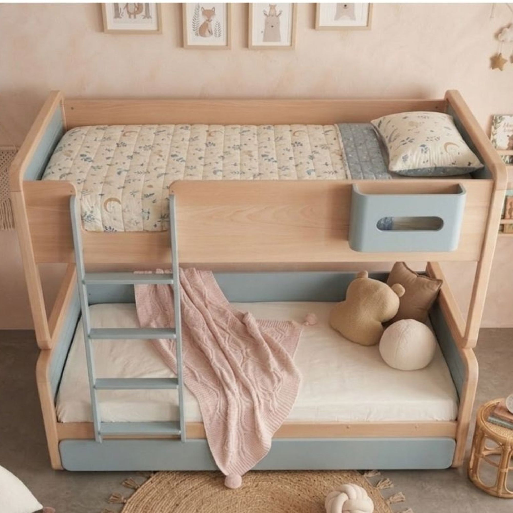 A minimalist UAE children's room featuring the 120x200cm Saga Modern Scandi Bunk Bed as a functional architectural centerpiece