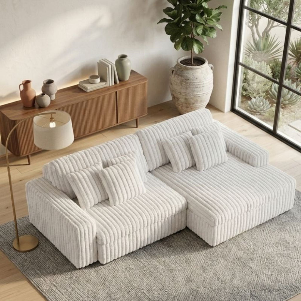 Top-down view of the modular configuration options for the Haven corduroy sectional