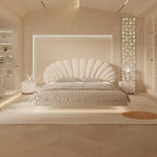 Floating Lighted Bed with Headboard in Seashell Style