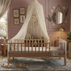 Close-up of the smooth natural wood finish and rounded corners on the Norse Modern toddler bed