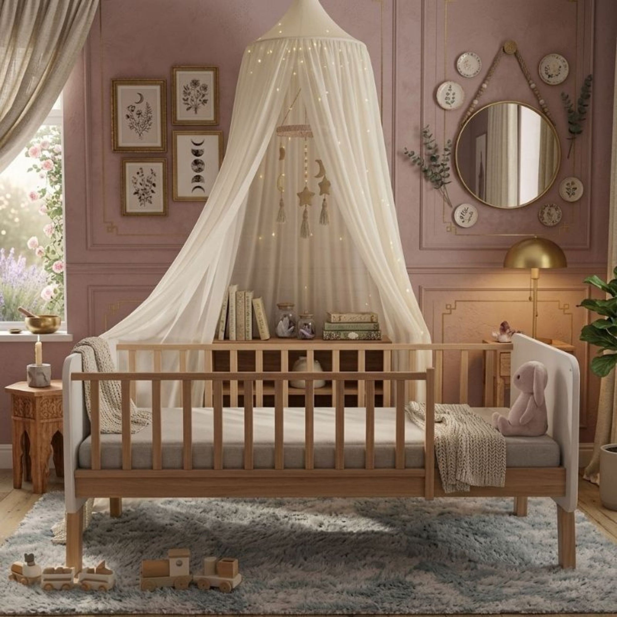 Close-up of the smooth natural wood finish and rounded corners on the Norse Modern toddler bed