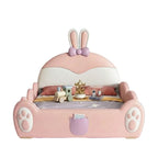 Pastel Bunny Loft Play & Sleep Bedframe in sage green and white, featuring a bunny-ear headboard and integrated slide, handcrafted by Philips Modern Homes