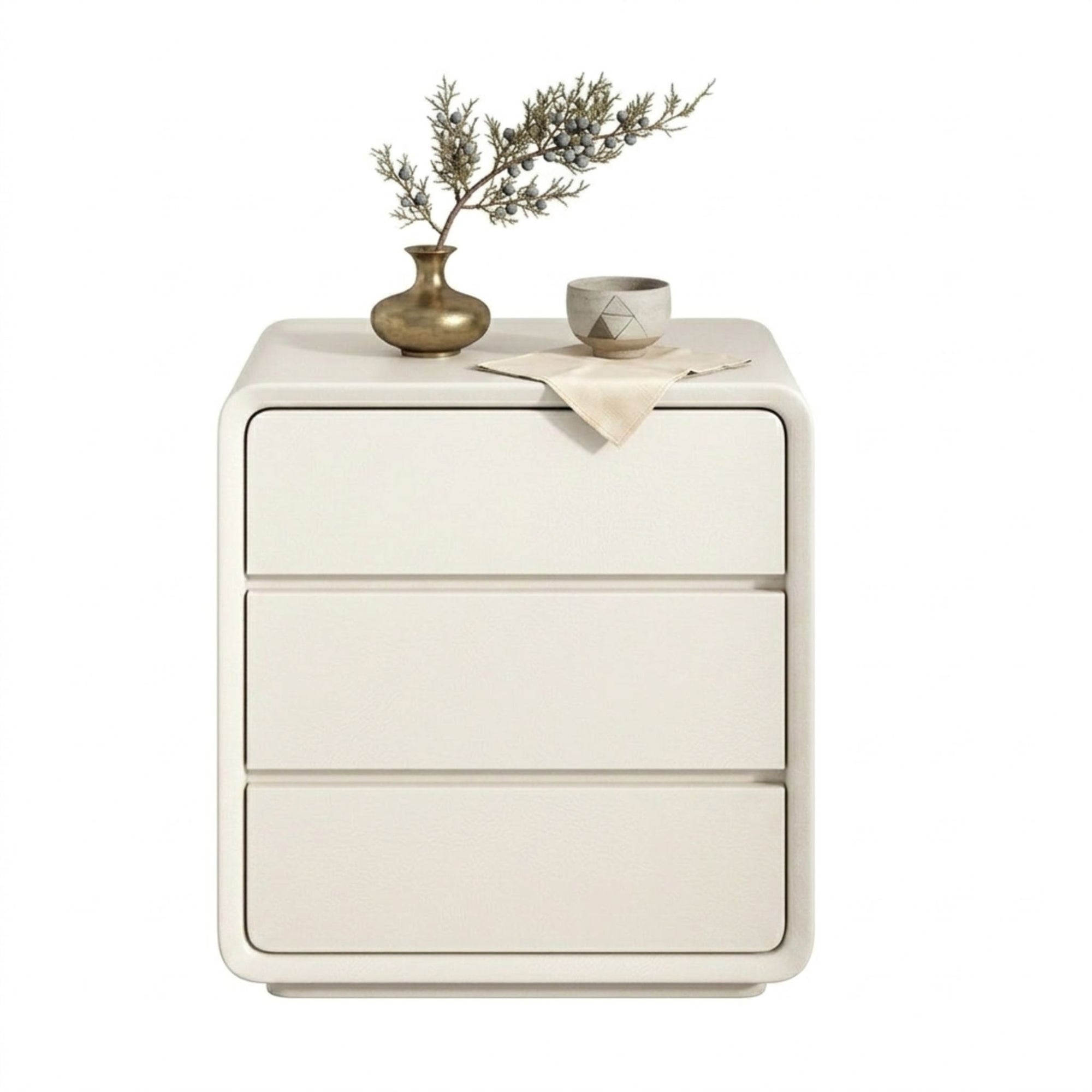 Modul Curve Italian modern 3-drawer nightstand with rounded edges on a clean white background