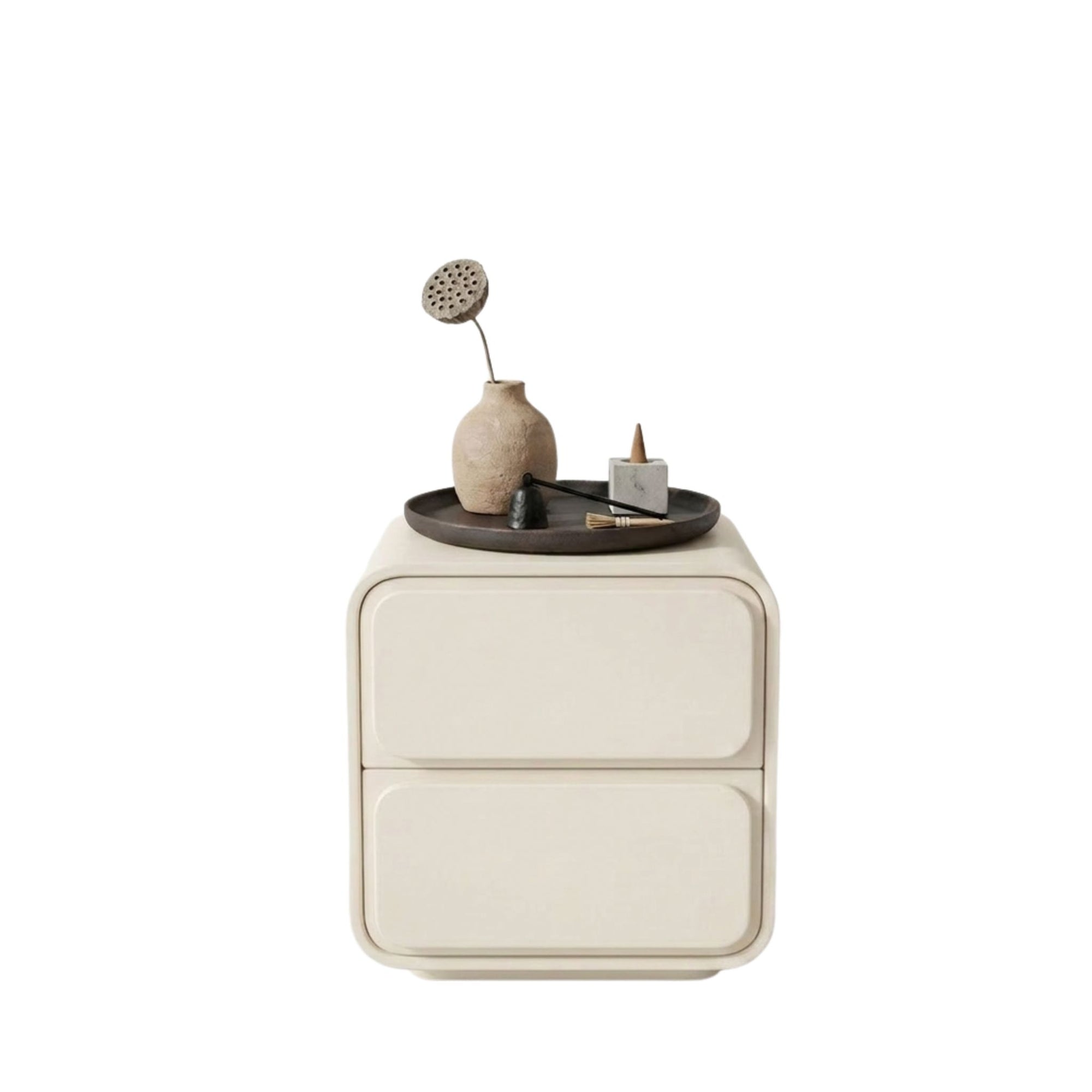 ZenCurve Minimalist Japandi Bedside Table on a high-resolution white background showing the organic silhouette and matte finish