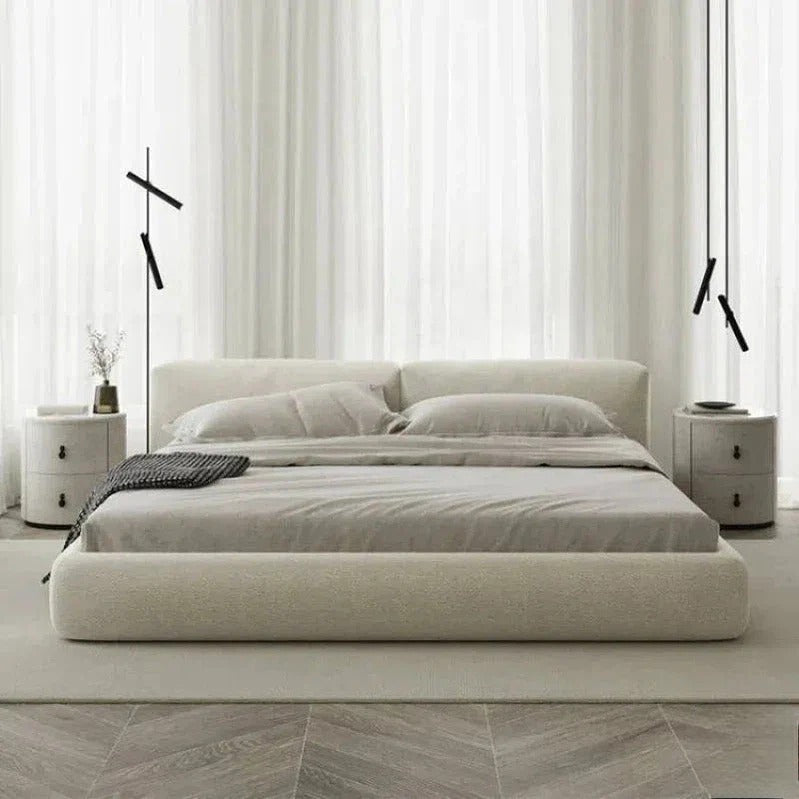 Modern Cozy Boucle Low-Profile Upholstered Bed