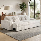 Close-up shot of the premium high-density corduroy upholstery used on the Haven modular sectional sofa