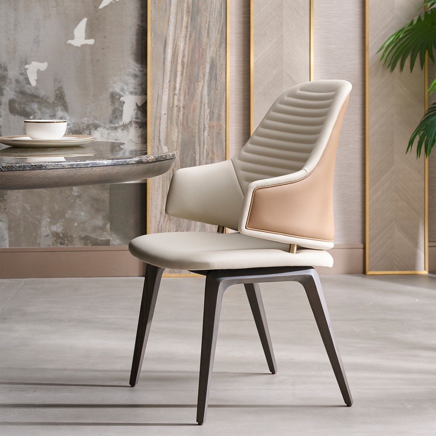 Two Tone Style Dining Chair Made With High Quality Microfiber Leather Upholstery