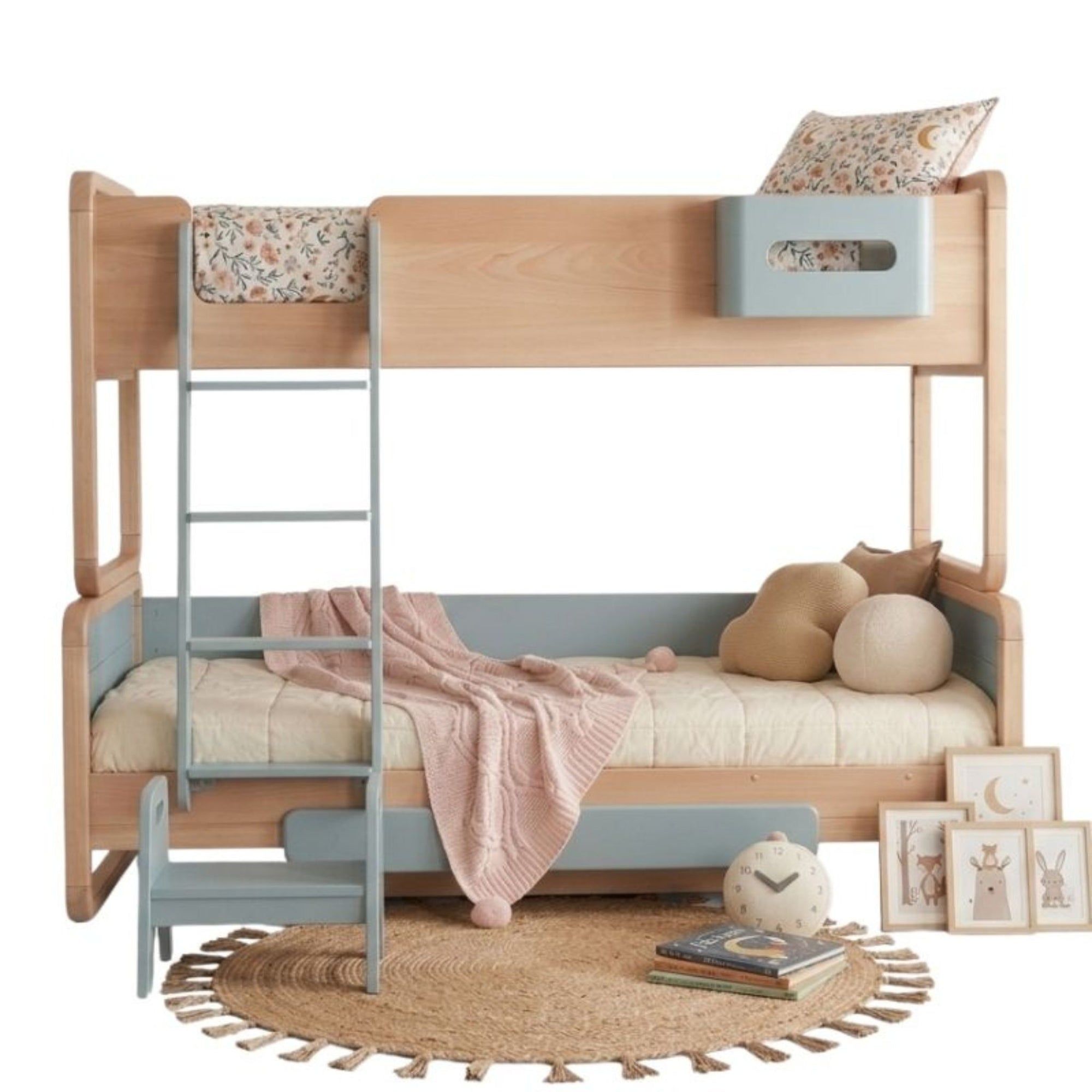 Saga Modern Scandi Bunk Bed in a 120x200cm size, featuring a minimalist solid wood vertical design by Philips Modern Homes