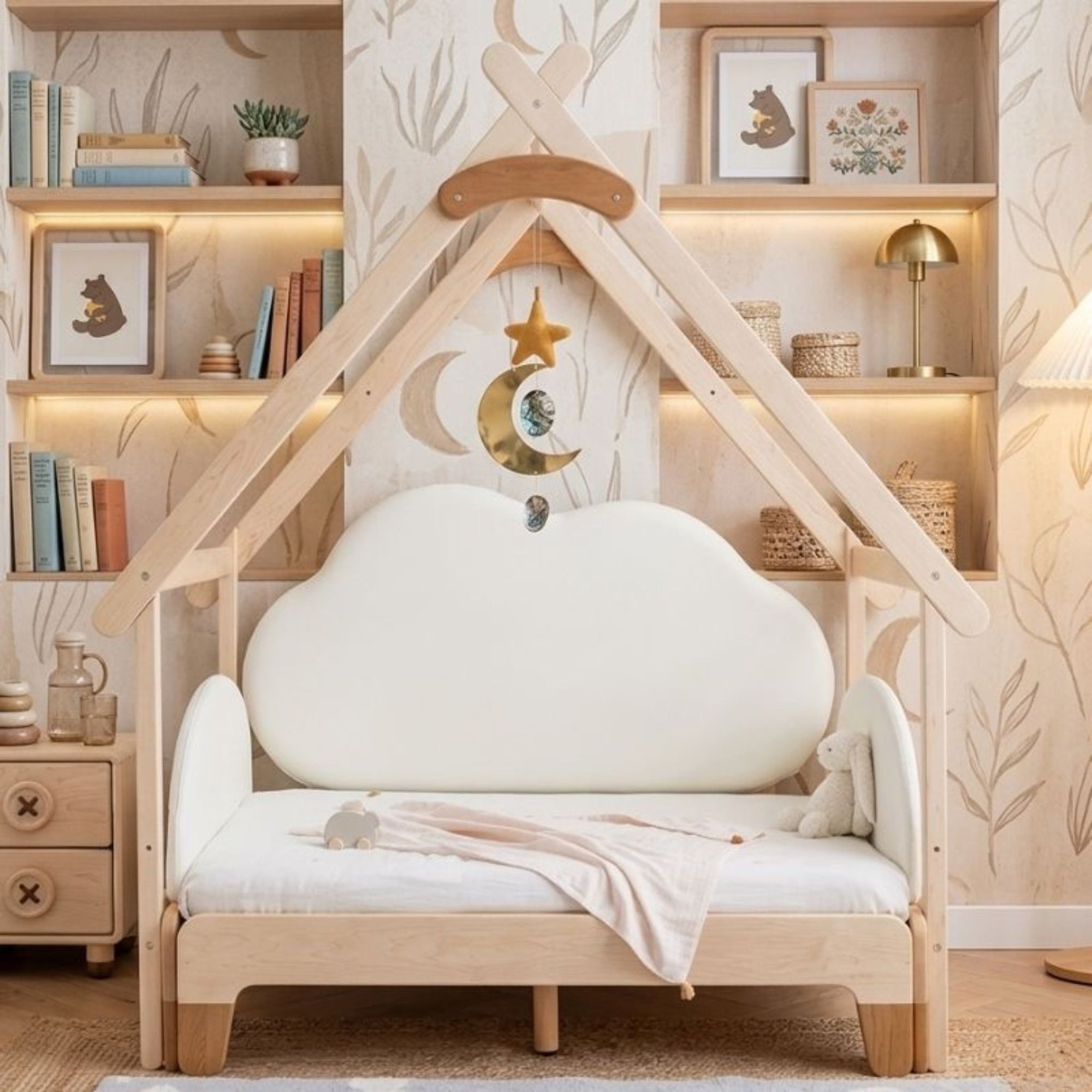 The Snug Harbor Canopy Bedframe, available in custom dimensions from Single and Twin to King and Super King sizes