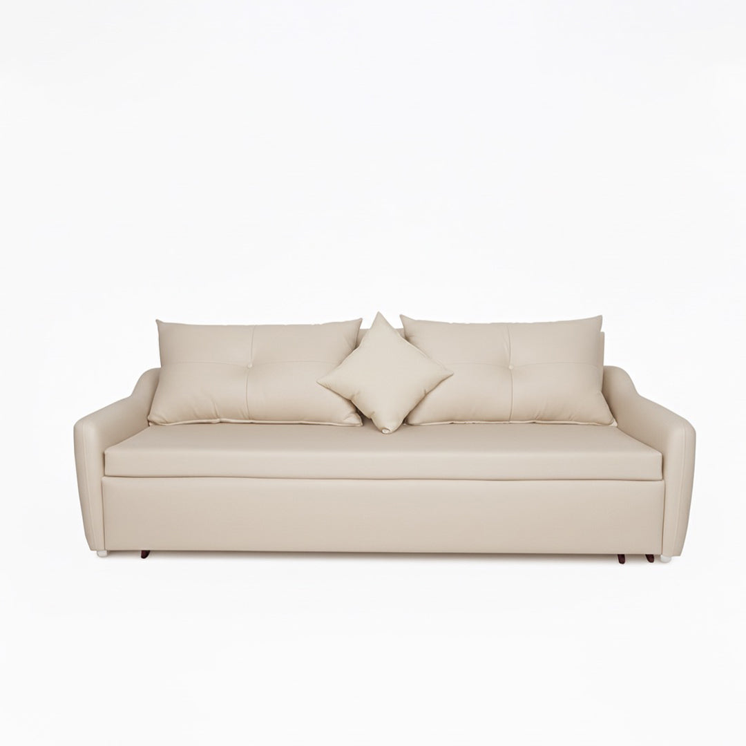 Modern leather sofa bed dual-purpose living room cream simple small apartment multi-functional storage
