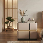 A top-down perspective of the Strata Linear nightstand surface showcasing the premium soft-touch matte finish and precise beveled edges