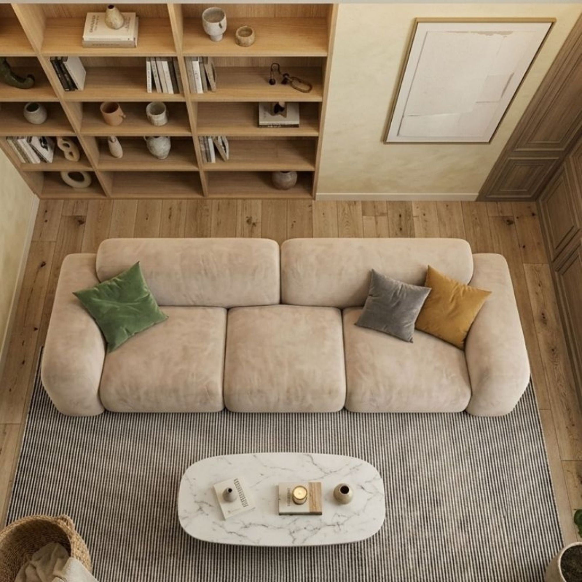 Close-up of the plush multi-density foam and soft fiber wrap cushioning on the Stratus modular sofa