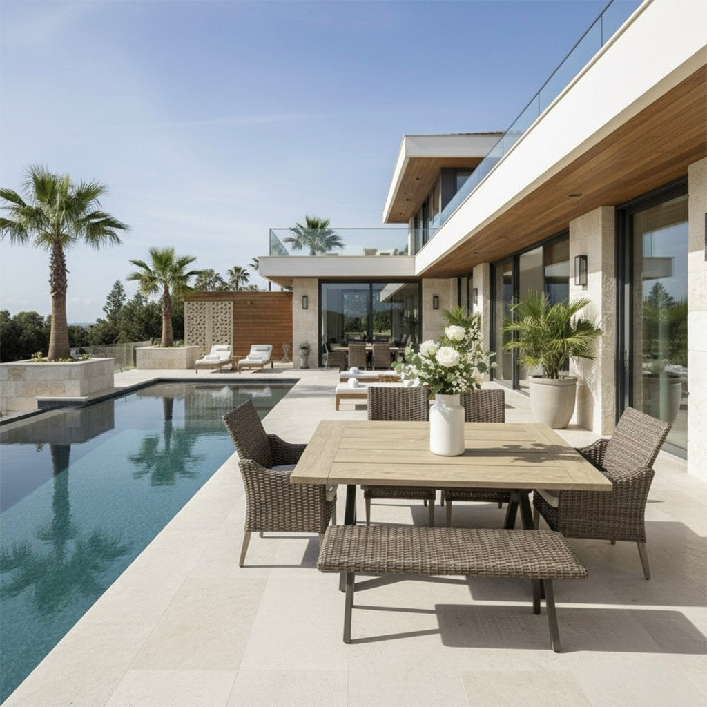 Philips Modern Home Rock Cliff 6- Piece Dinning Set Brown Weave - Riverbed Tan Cushions