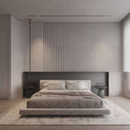 Modern Minimalist Low-Profile Bed Frame with Puffy Headboard.